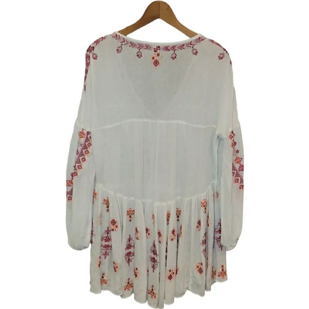Free People Arianna White Red Embroidered Bohemian Tunic Mini Dress S - Picture 6 of 15